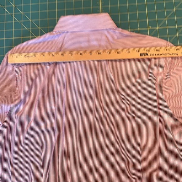 Mens pinstriped red white dress shirt M express dry cleaned extra slim fit - Picture 10 of 10